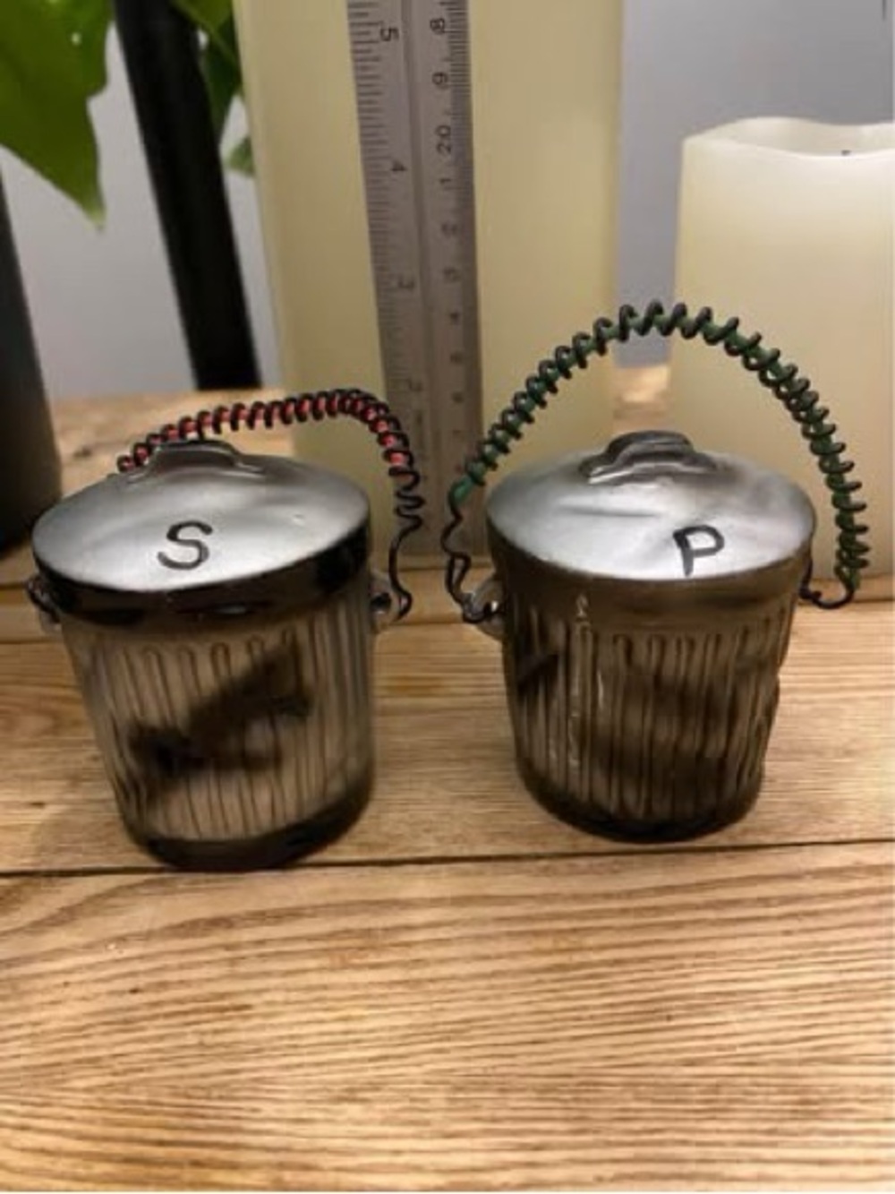 Vintage Charlottetown PEI Trash Can Garbage Can Salt & Pepper Shakers Souvenir
